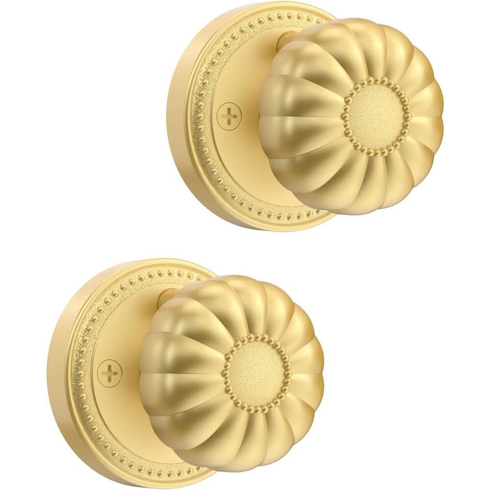 Asidrama 2 Pack Privacy Gold Door Knob With Lock, Brush Gold Door Knobs Interior
